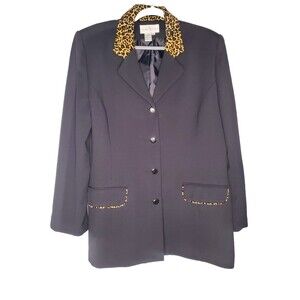 Andrew America Black and Animal Print Blazer Size 14